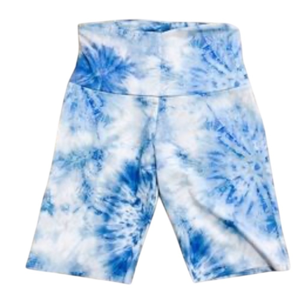 ONZIE TIE DYE BIKE YOGA RUNNING BLUE WHITE BERMUDA SHORTS XS NEW NO TAGS